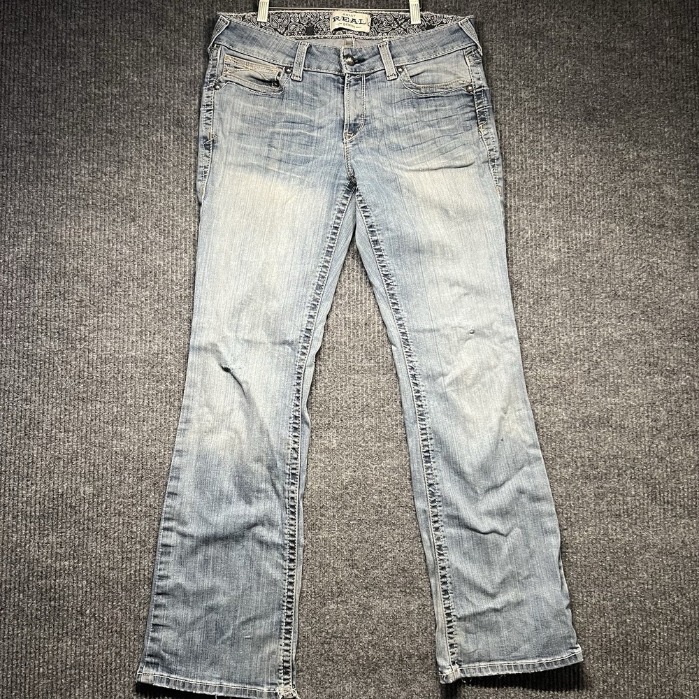 Ariat Women's 31R R.E.A.L. Mid Rise Stretch Whipstitch Boot Cut Jeans Blue Denim - Picture 2 of 7